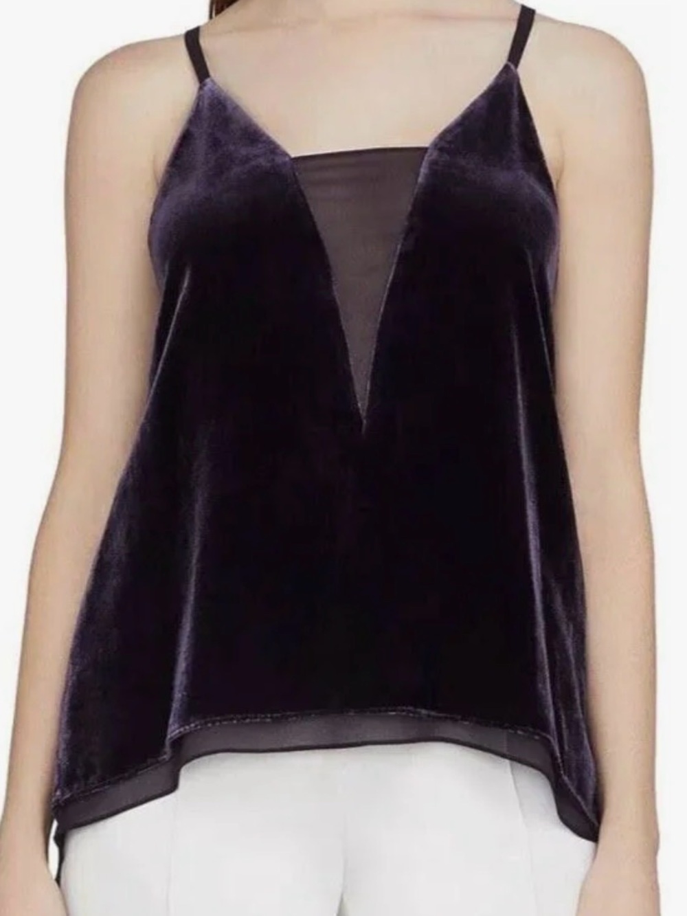 BCBGMaxAzria Velvet & Chiffon Layered Camisole - Deep Plum